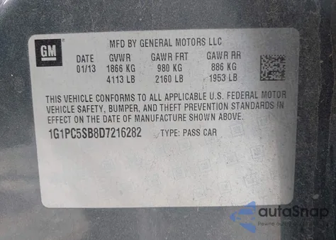 2013 Chevrolet Cruze 1Lt Auto from USA, damaged, VIN 1G1PC5SB8D7216282